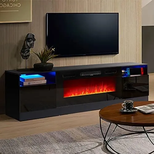 oneinmil Fireplace TV Stand with 36" Electric Fireplace, LED Light Entertainment Center, Modern Wood Texture Entertainment Stan...