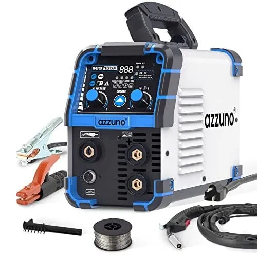 AZZUNO 135 Amp MIG Welder, 3 in 1 Multiprocess Welder 110V Flux Core Welder Flux MIG/Lift TIG/Stick Welding Machine Synergic Co...