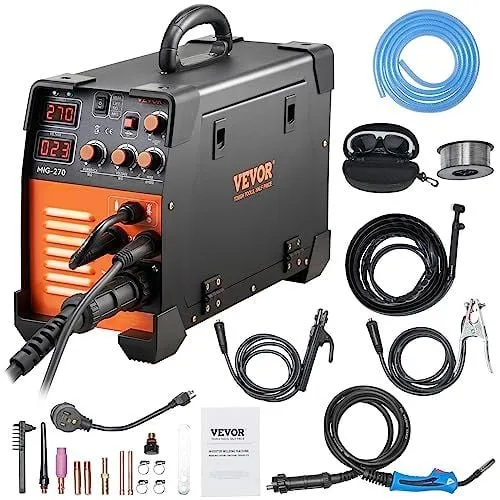 VEVOR MIG Welder, 3 in 1 270 Amp Welding Machine, 110 220V MIG TIG Arc Welder, Portable TIG Welder Lift ARC Welder with IGBT DC...