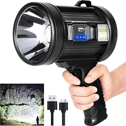 MIXILIN Rechargeable Spotlight, 900,000 Lumens Handheld Hunting Flashlight Led Spot Light with Cob Light and Solar Panels, Ligh...